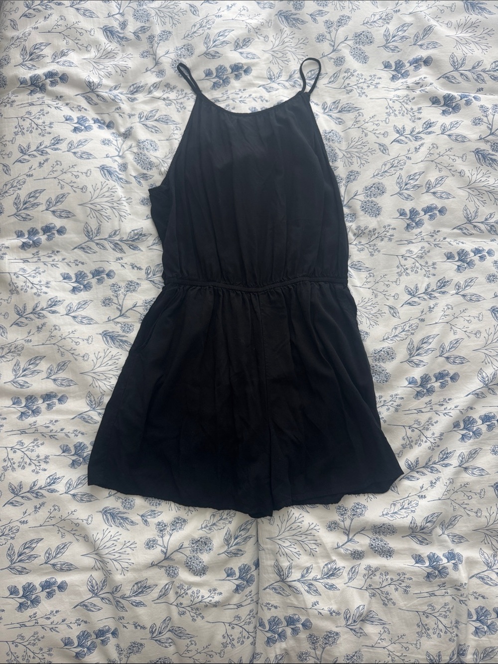 Black Spaghetti-Strap One-Piece Halter Romper